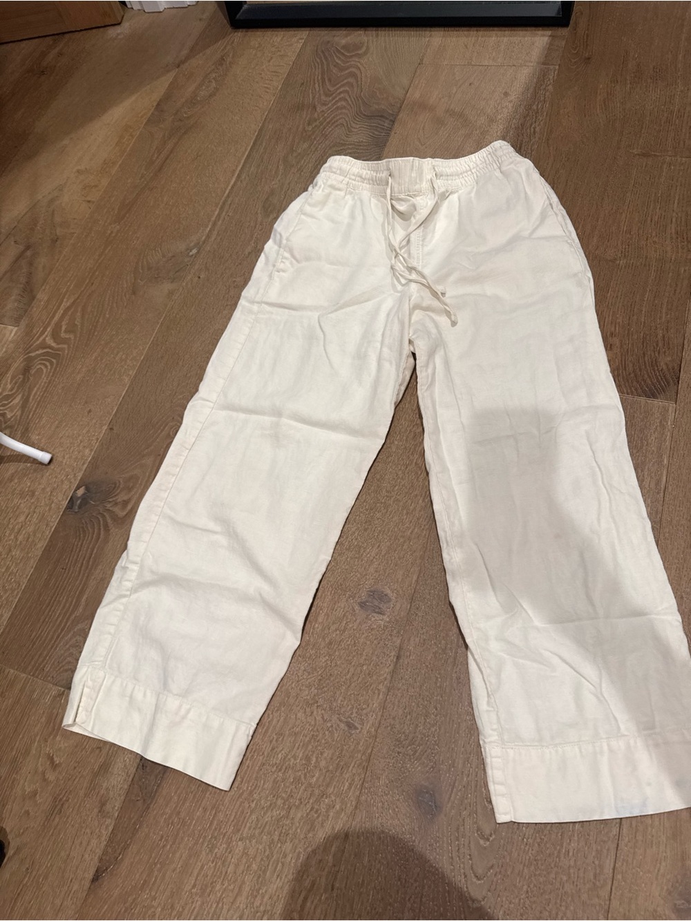 Gap Cream Drawstring Linen-Blend Wide Leg Pants